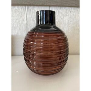 Amber Glass Swirl‎ Pattern Vase Ribbed Textured Decorative Accent